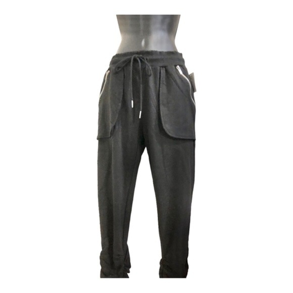 Black‎ zippered rockstar edgy ruched leg hem sweatpants size small new - Picture 12 of 15